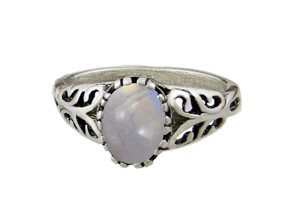 Sterling Silver Filigree Ring With Rainbow Moonstone Size 10